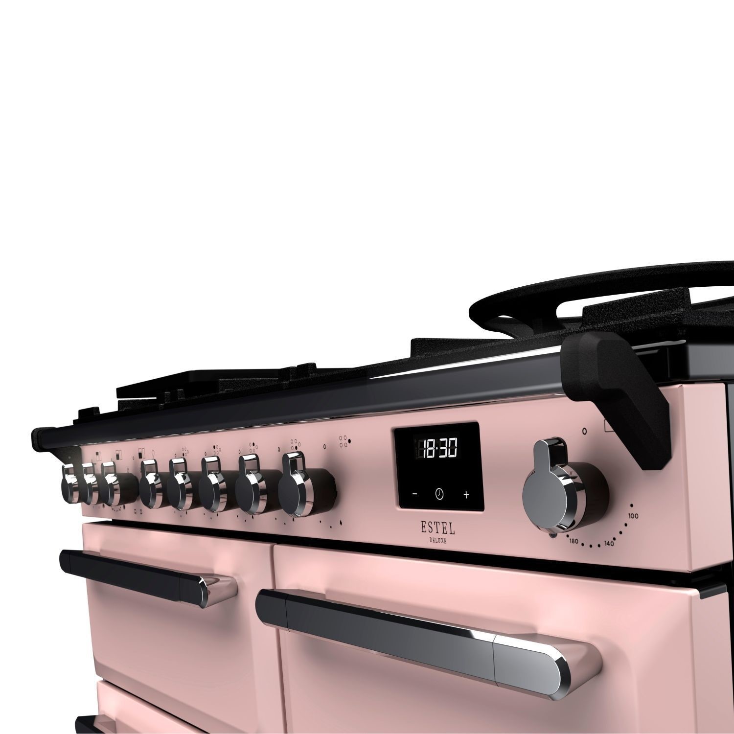 Rangemaster Estel Deluxe 100cm Dual Fuel Range Cooker - Pale Pink + Chrome - Image 2