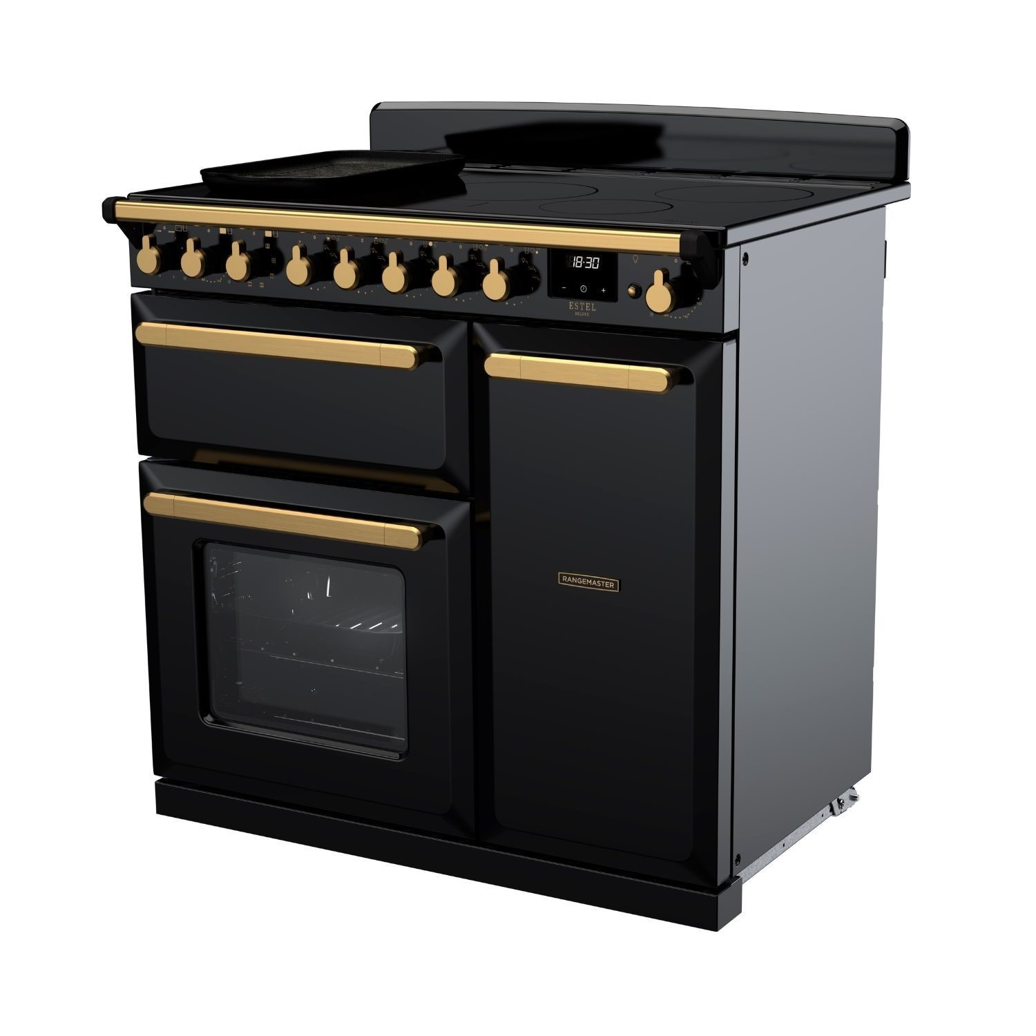 Rangemaster Estel Deluxe 90cm Induction Range Cooker - Gloss Black + Brass - Image 2
