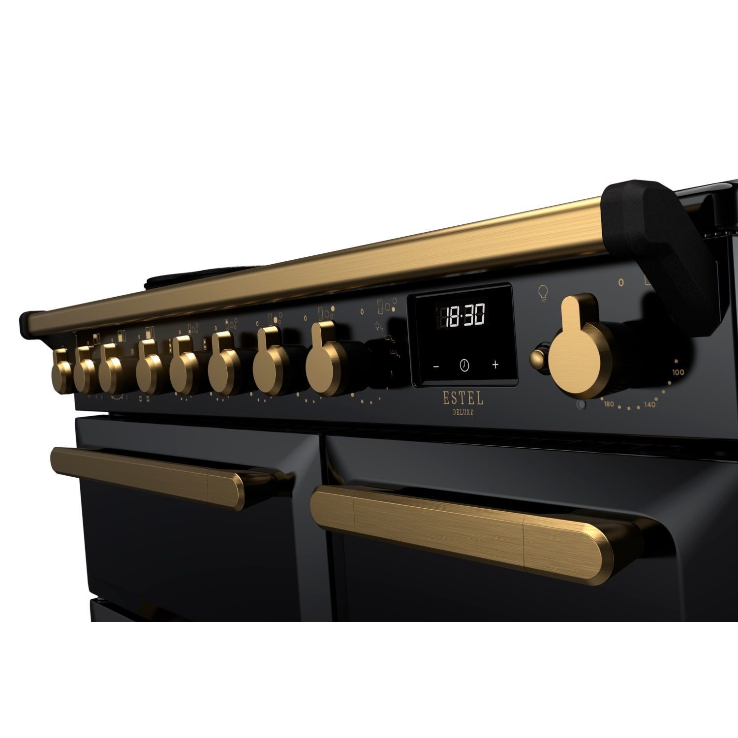 Rangemaster Estel Deluxe 90cm Induction Range Cooker - Gloss Black + Brass - Image 3