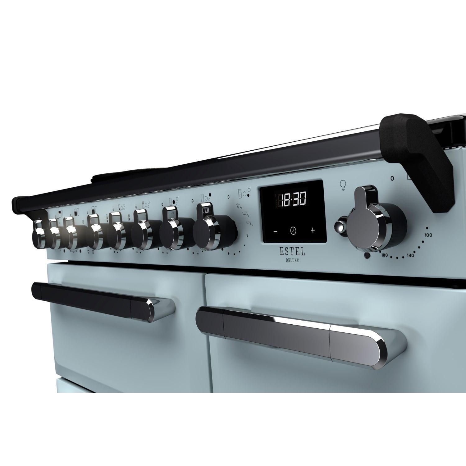 Rangemaster Estel Deluxe 90cm Induction Range Cooker - Misty Blue + Chrome - Image 3