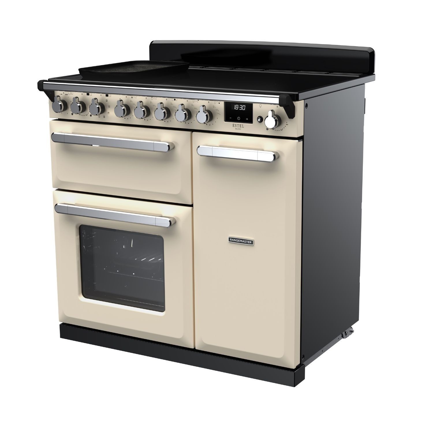 Rangemaster Estel Deluxe 90cm Induction Range Cooker - Pale Cream + Chrome - Image 2
