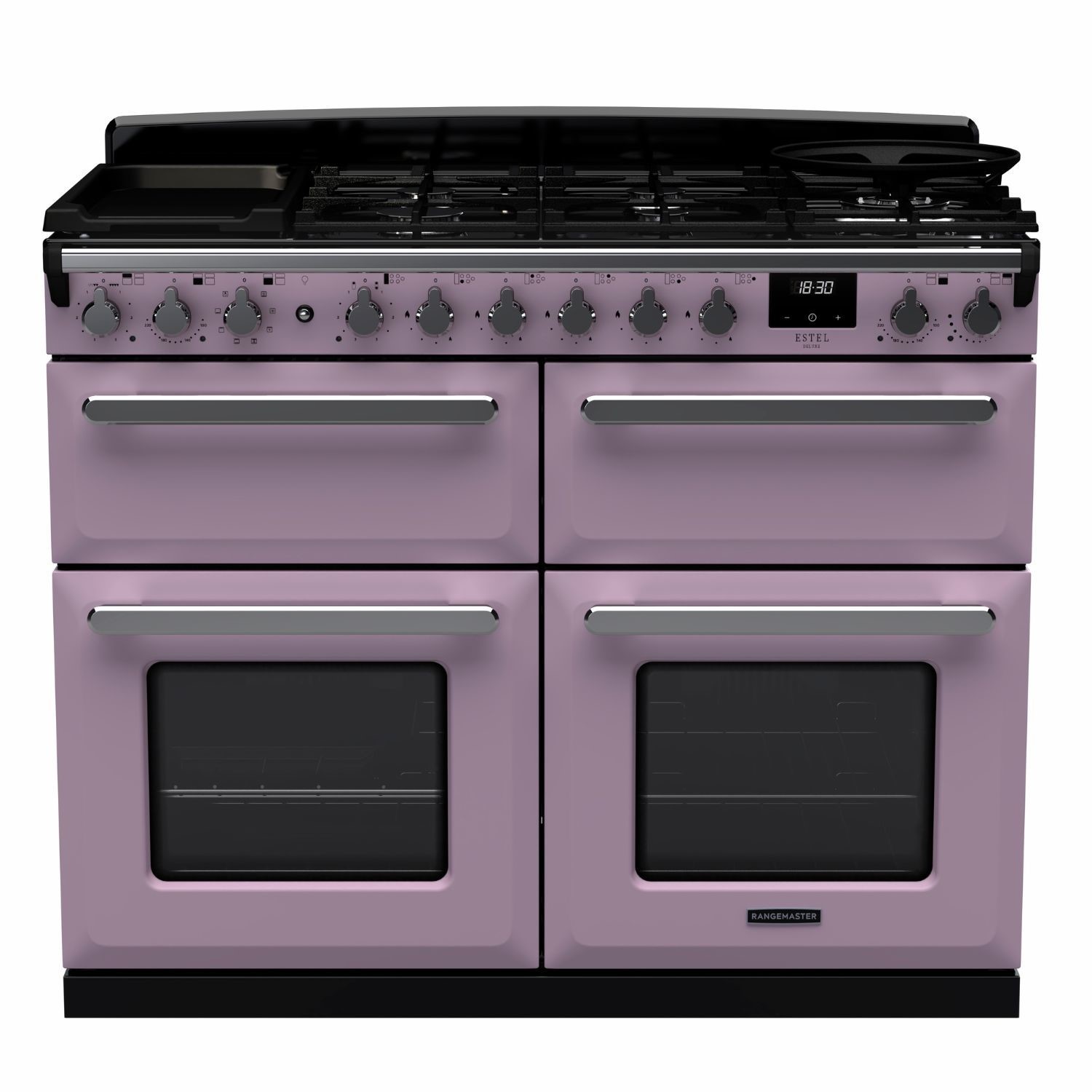 Rangemaster Estel Deluxe 110cm Dual Fuel Range Cooker - Heather + Chrome