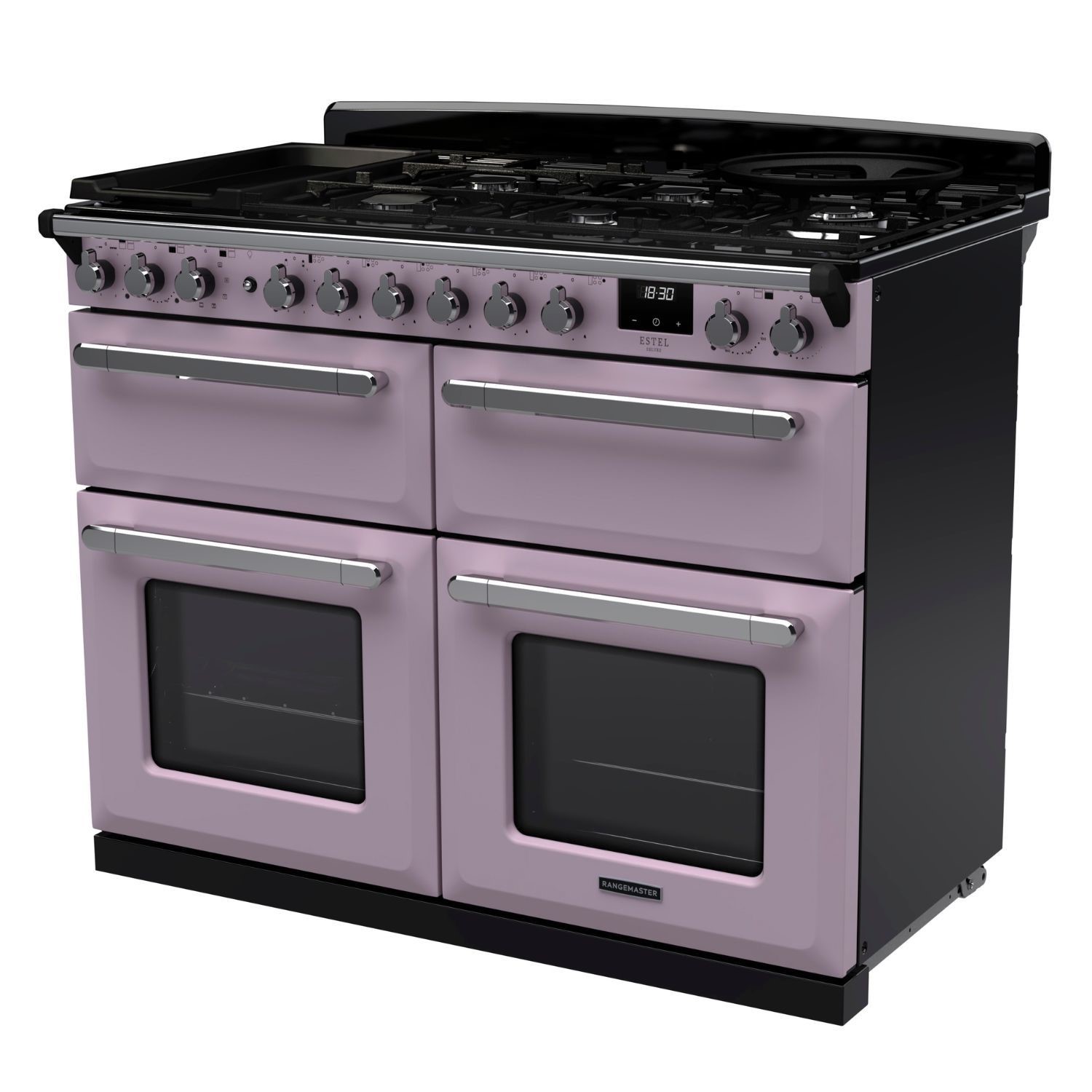 Rangemaster Estel Deluxe 110cm Dual Fuel Range Cooker - Heather + Chrome - Image 3