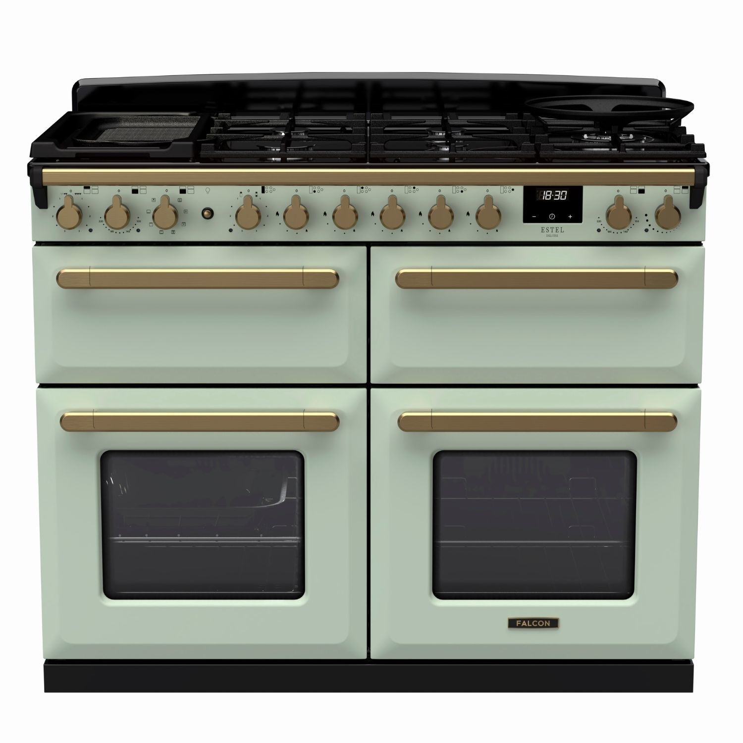 Rangemaster Estel Deluxe 110cm Dual Fuel Range Cooker - Mint + Brass
