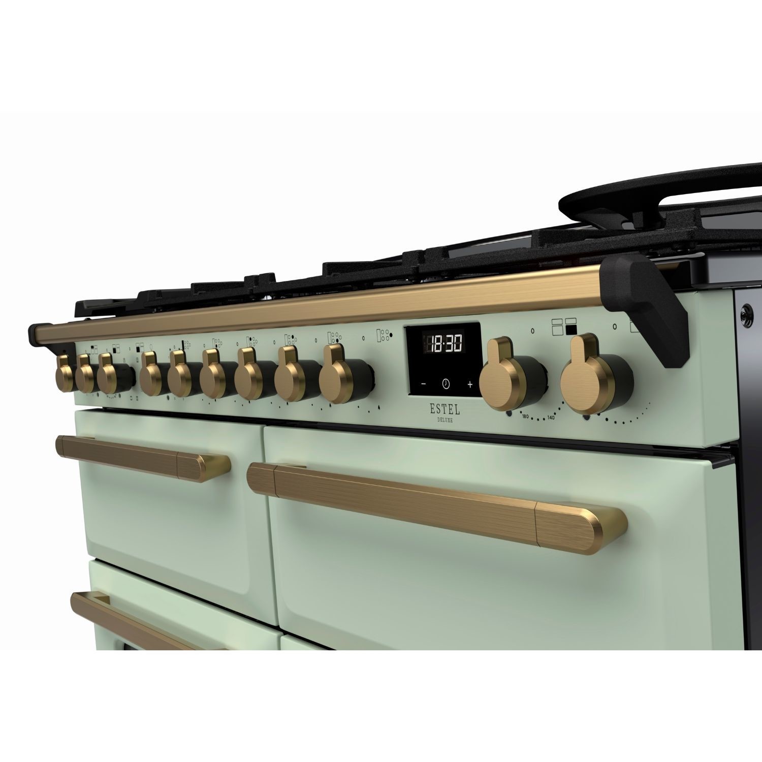 Rangemaster Estel Deluxe 110cm Dual Fuel Range Cooker - Mint + Brass - Image 3