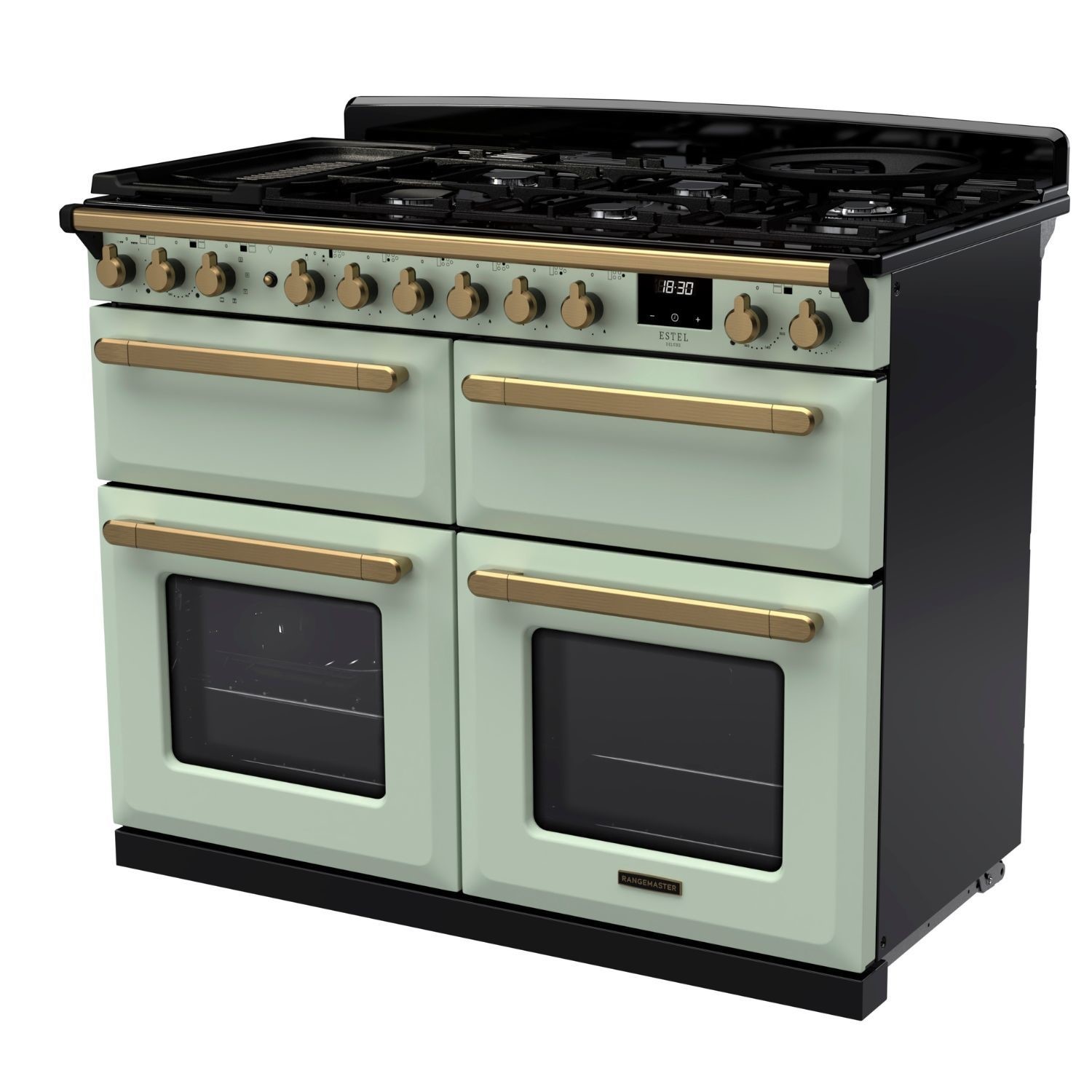 Rangemaster Estel Deluxe 110cm Dual Fuel Range Cooker - Mint + Brass - Image 2