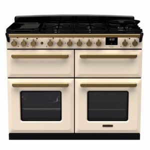 Rangemaster Estel Deluxe 110cm Dual Fuel Range Cooker - Pale Cream + Brass