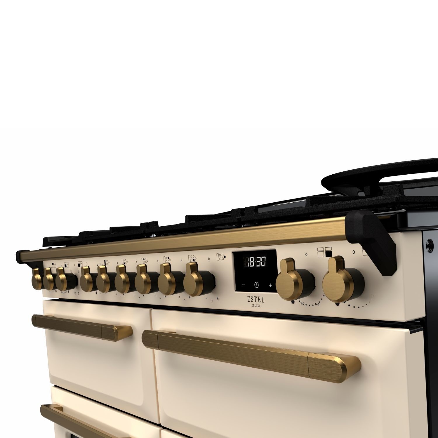 Rangemaster Estel Deluxe 110cm Dual Fuel Range Cooker - Pale Cream + Brass - Image 2