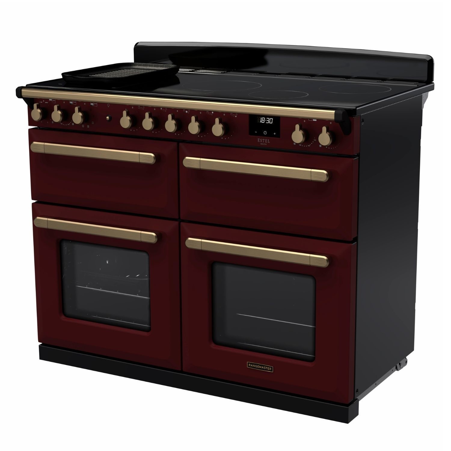 Rangemaster Estel Deluxe 110cm Induction Range Cooker - Bordeaux + Brass - Image 2