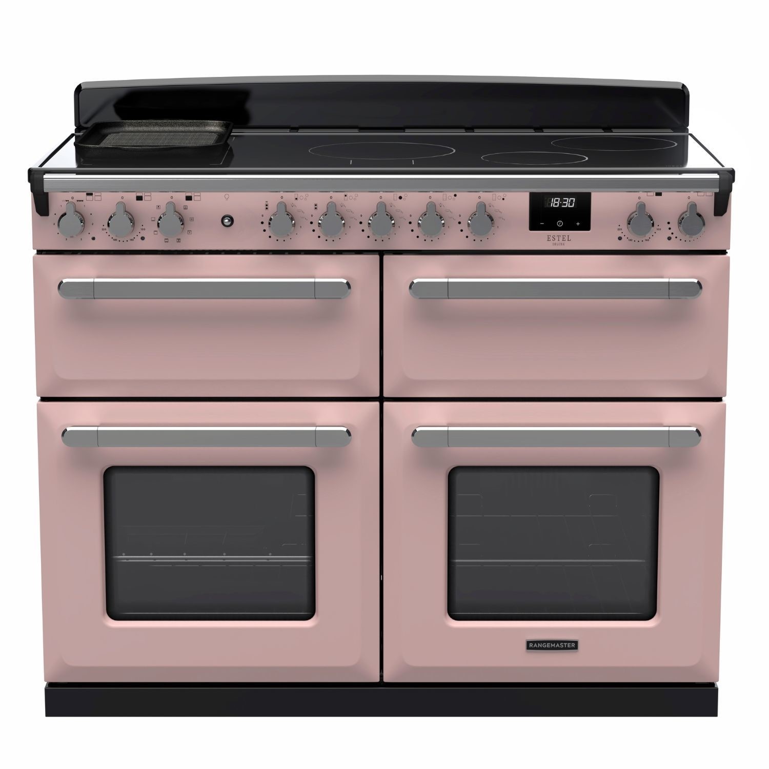 Rangemaster Estel Deluxe 110cm Induction Range Cooker - Pale Pink + Chrome
