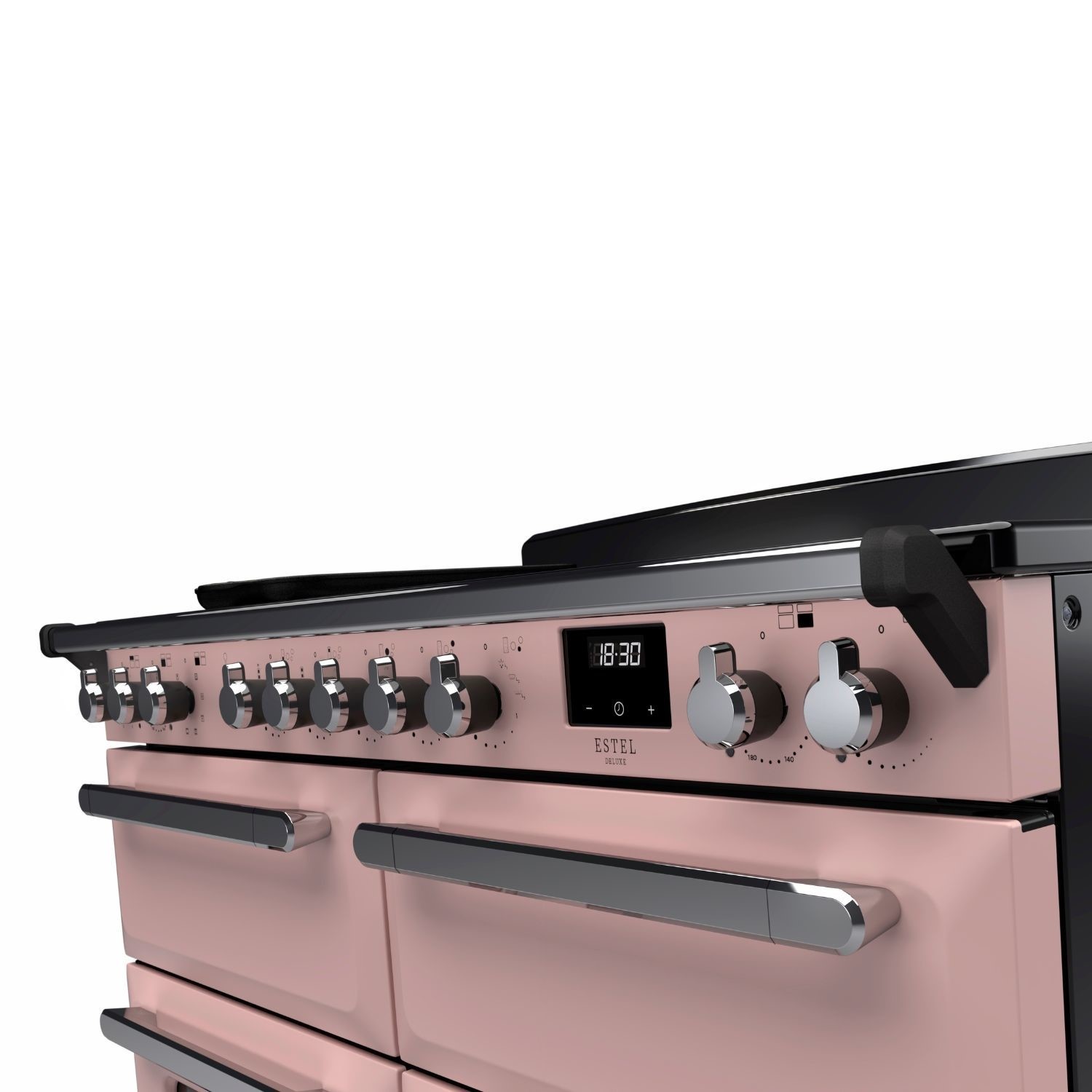 Rangemaster Estel Deluxe 110cm Induction Range Cooker - Pale Pink + Chrome - Image 4
