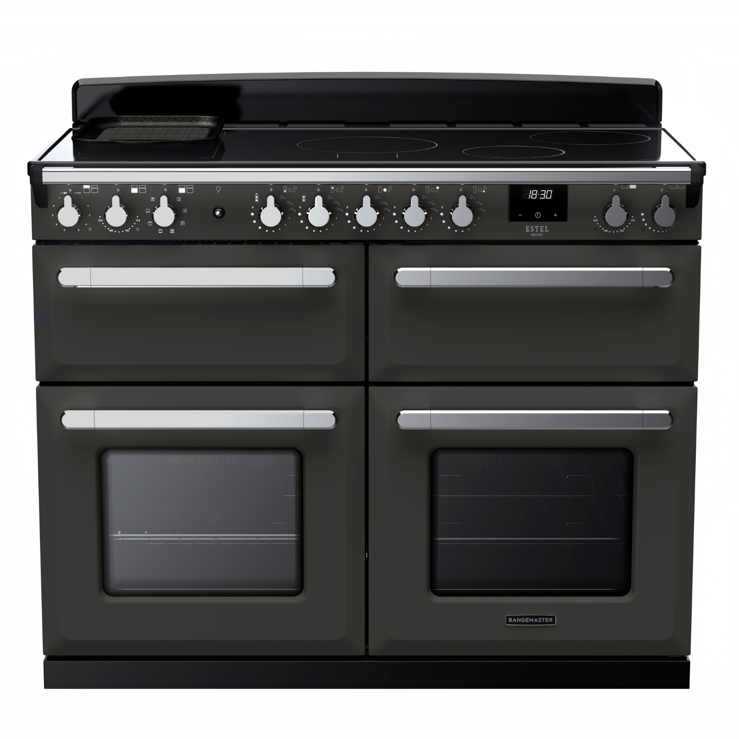 Rangemaster Estel Deluxe 110cm Induction Range Cooker - Gloss Black + Chrome