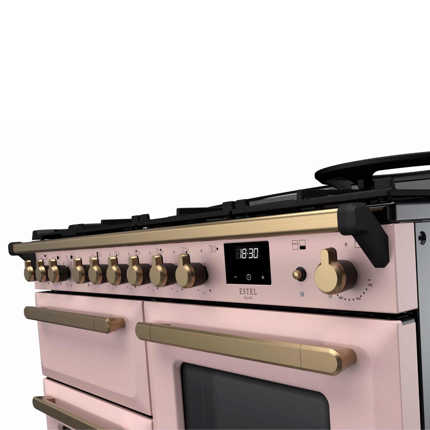 Rangemaster Estel Deluxe 110cm Dual Fuel Range Cooker - Pale Pink + Brass - Image 2
