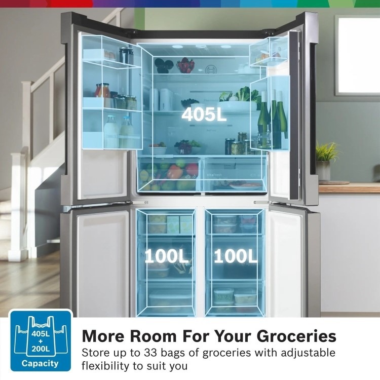 Bosch Series 4 605 Litre Four Door Freestanding Fridge Freezer - EasyClean Stainless Steel - Image 9