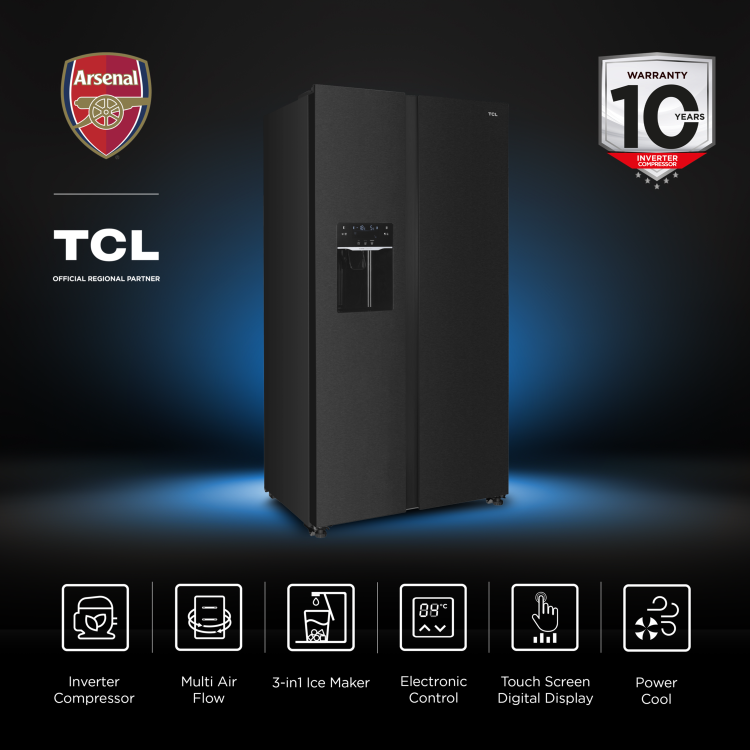 TCL 513 Litre Side-By-Side American Fridge Freezer with Water Dispenser - Black Stainless Steel - Image 4