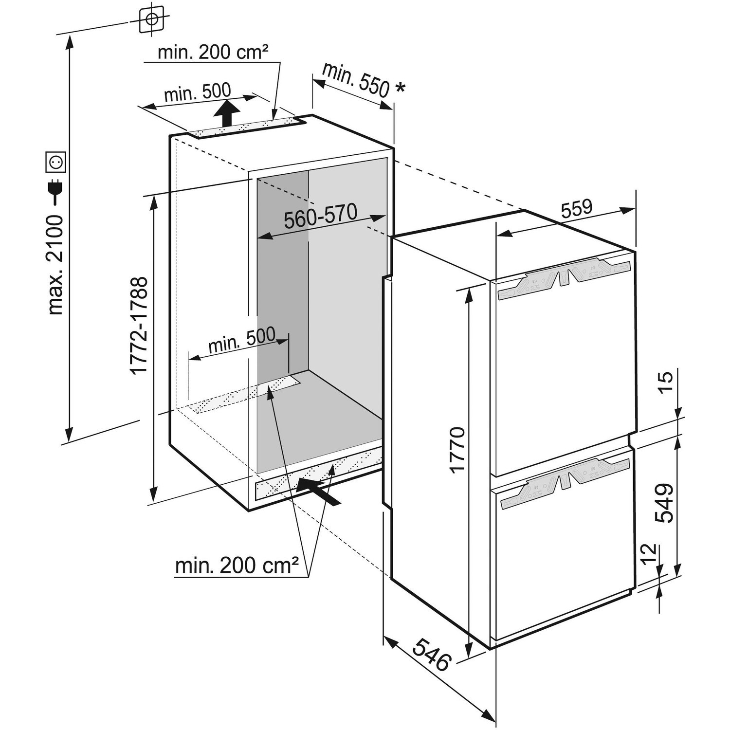 Refurbished Liebherr ICBb5152 Integrated 256 Litre 80/20 Low Frost Fridge Freezer White - Image 4