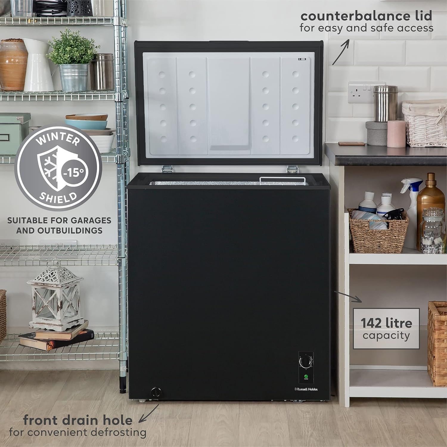 Russell Hobbs 142 Litre Chest Freezer - Black - Image 3