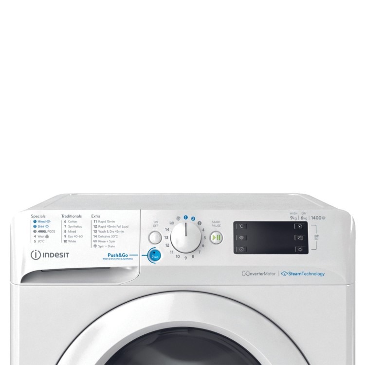 Refurbished Indesit Push&Go BDE96436WVUK Freestanding 9/6KG 1400 Spin Washer Dryer White - Image 2