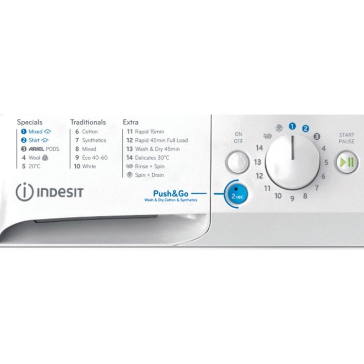 Indesit Push&Go 8kg Wash 6kg Dry 1400rpm Washer Dryer - White - Image 3