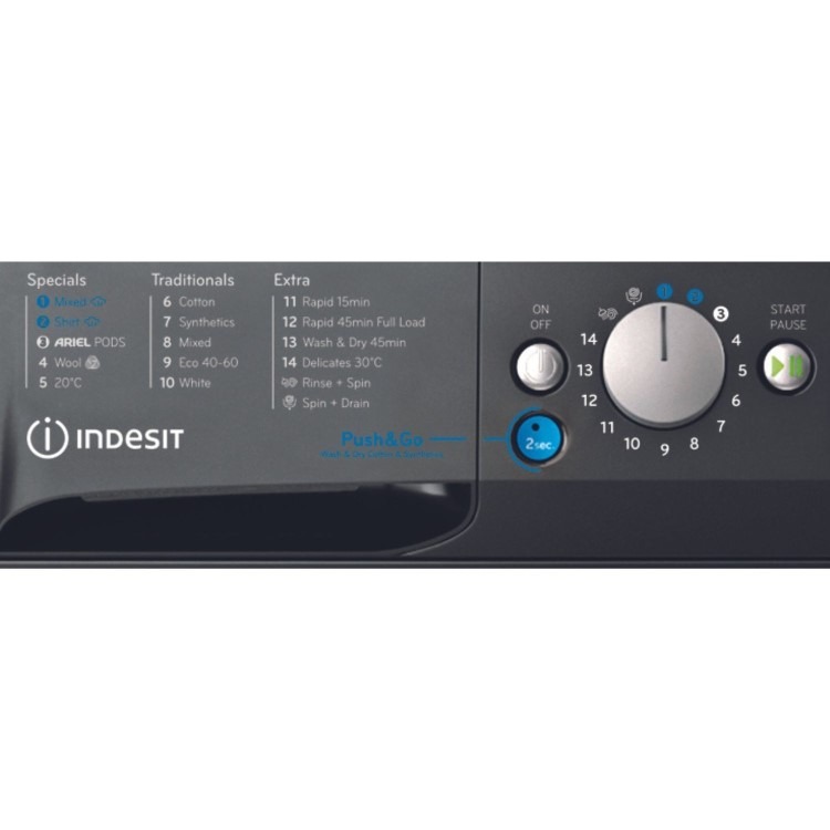 Indesit Push&Go 9kg Wash 6kg Dry 1400rpm Washer Dryer - Black - Image 3