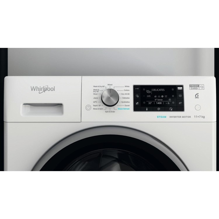 Refurbished Whirlpool 6th sense FFWDD1174269BSVUK Freestanding 11/7KG 1400 Spin Washer Dryer White - Image 3