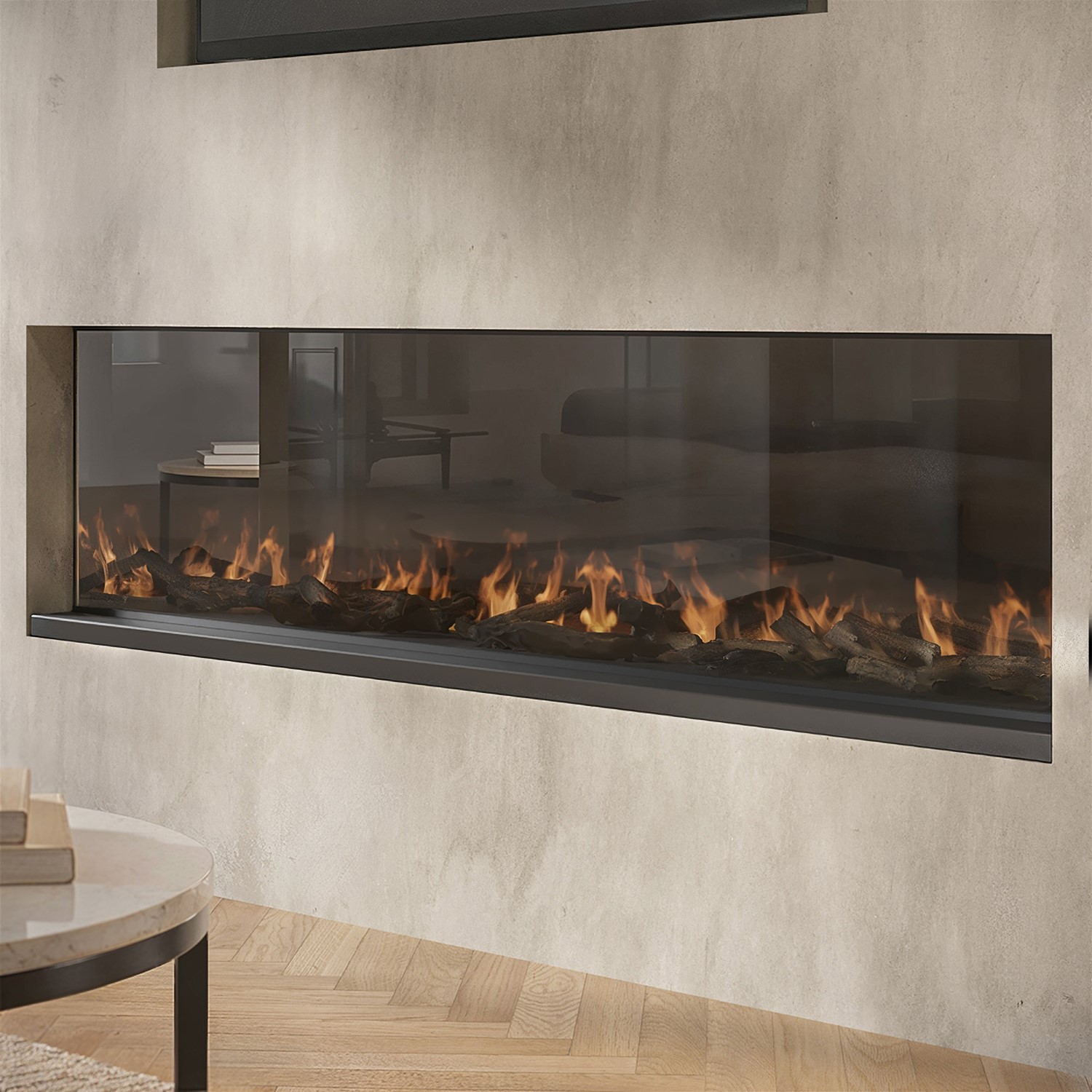 Black 60inch WiFi Enabled Inset Electric Media Wall Fireplace - AmberGlo - Image 2