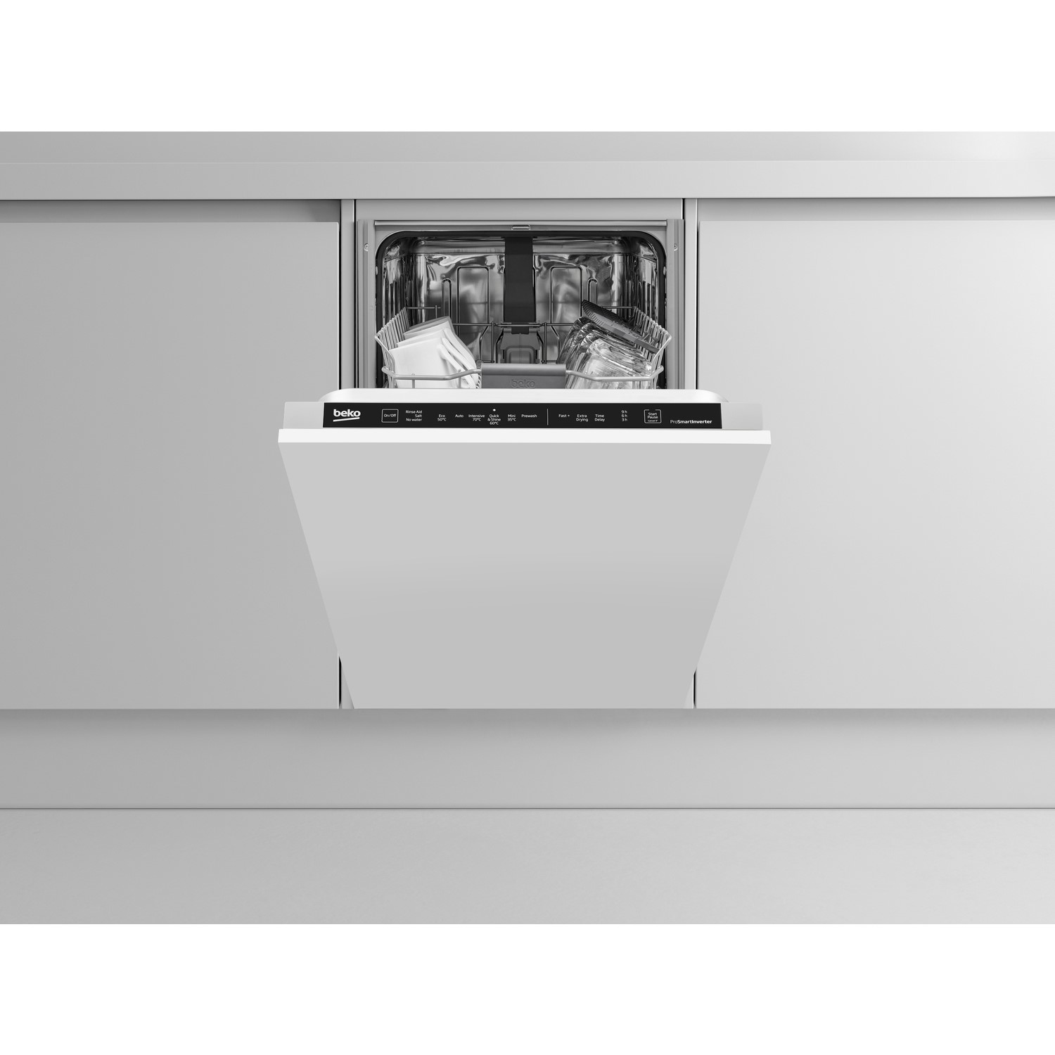 Beko Integrated Slimline Dishwasher - Fast+ - Black control panel