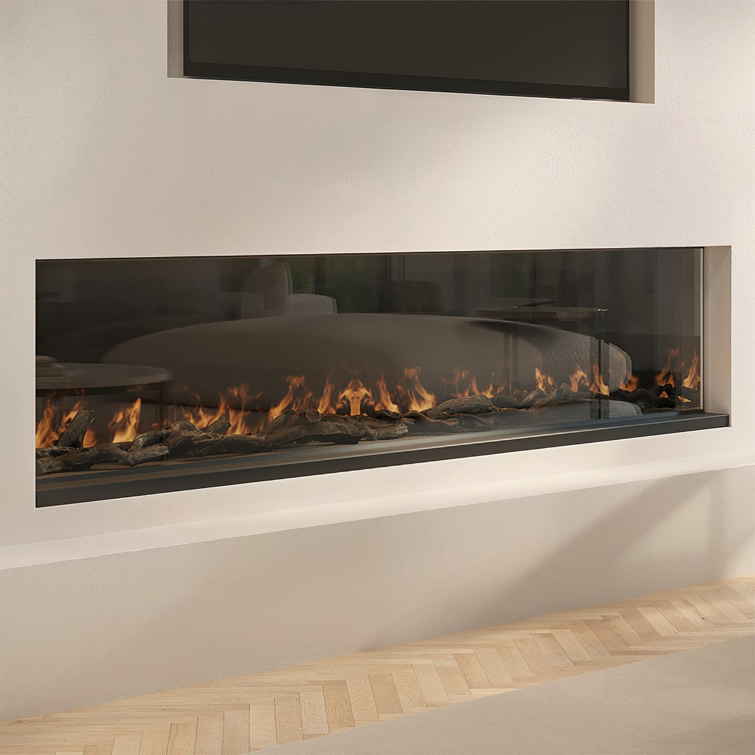 Black 70inch WiFi Enabled Inset Electric Media Wall Fireplace - AmberGlo - Image 2