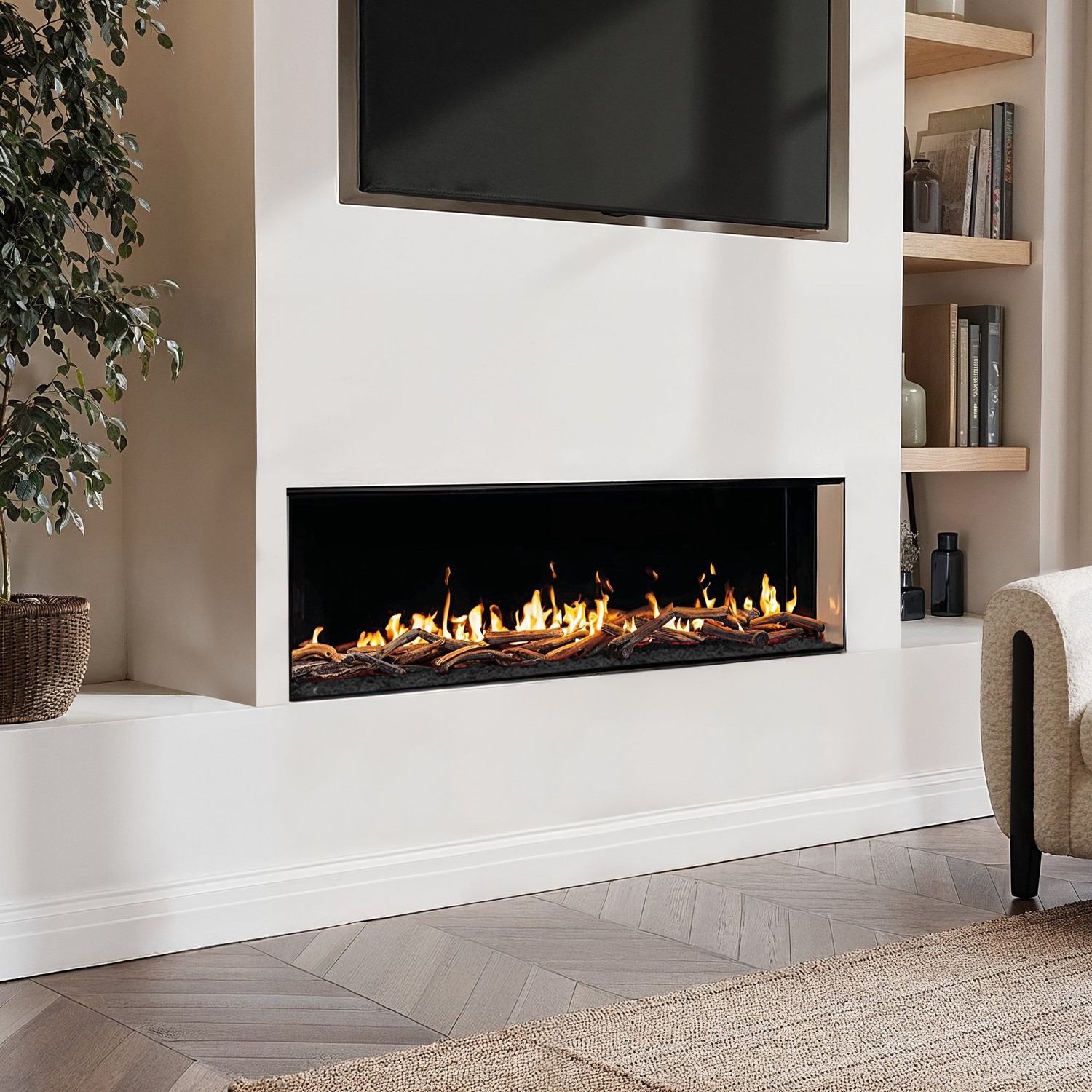 Black 60inch Inset Electric LCD Display Media Wall Fireplace - AmberGlo