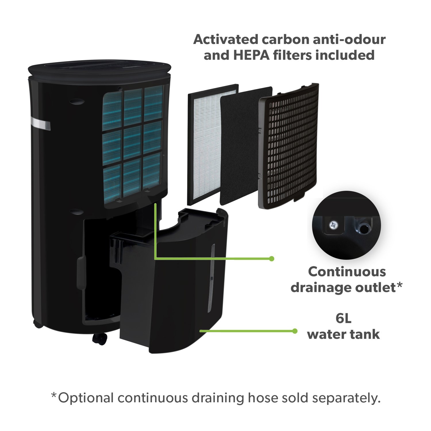 electriQ 12L Low-Energy Quiet Laundry Dehumidifier - Black - Image 8