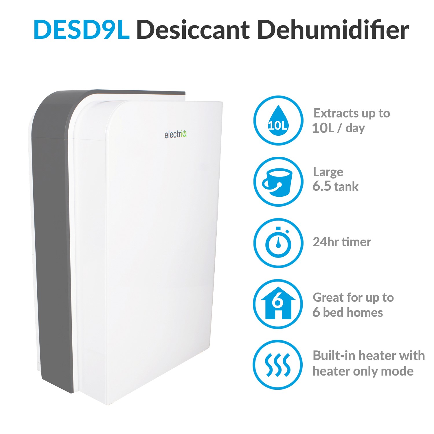 electriQ 10 Litre Smart Desiccant Dehumidifier with Heater - Image 3