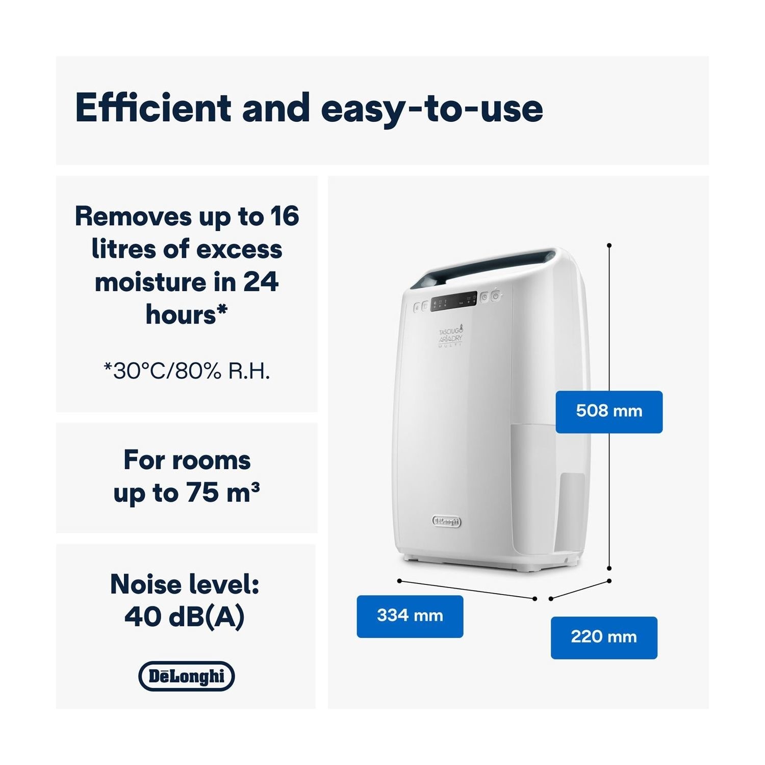 DeLonghi DEX216RF 16L Tasciugo AriaDry Quiet Laundry Dehumidifier - White - Image 5