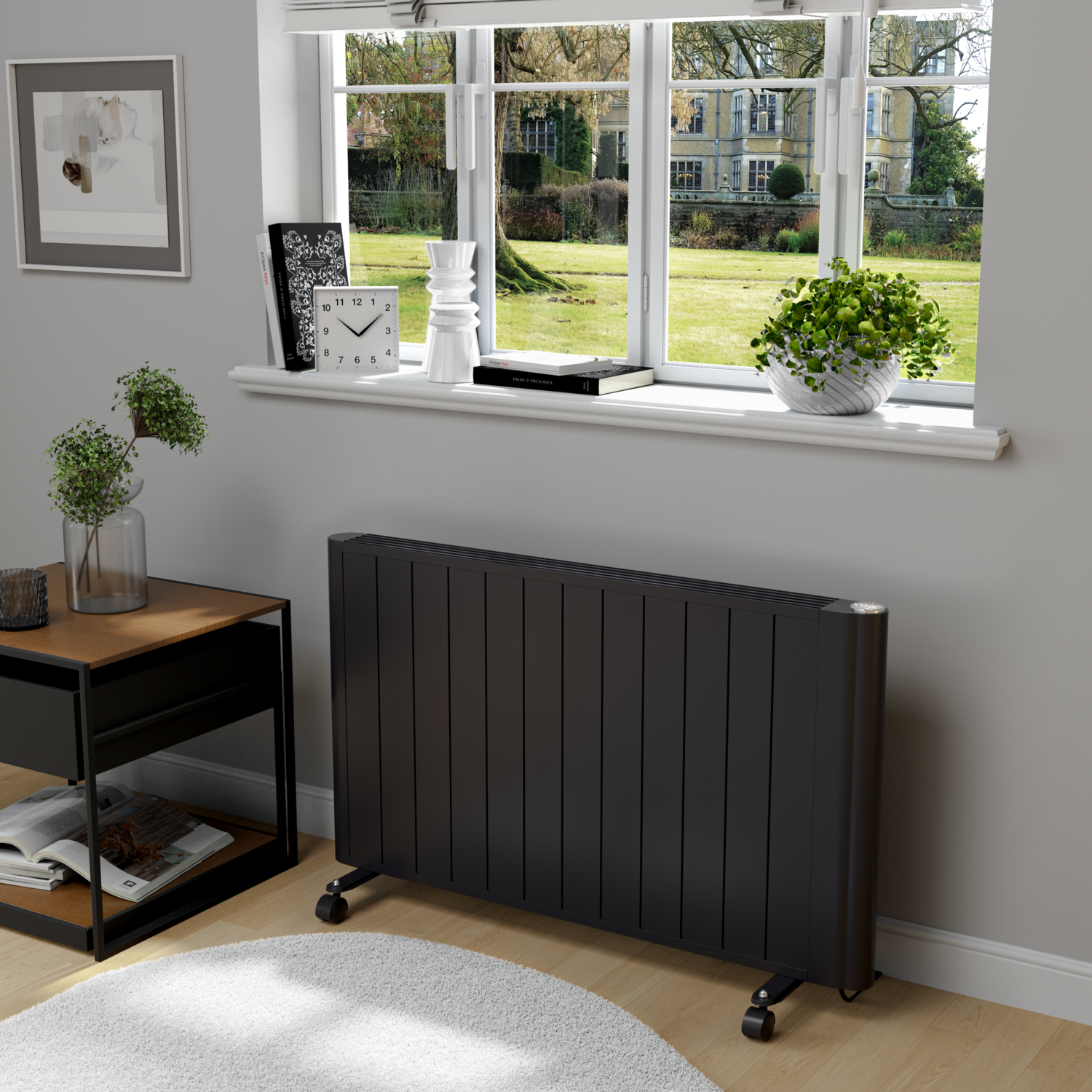 electriQ 2000W Smart Electric Designer Aluminium Panel Heater With LED Display - Wall Mountable - Black - Image 2