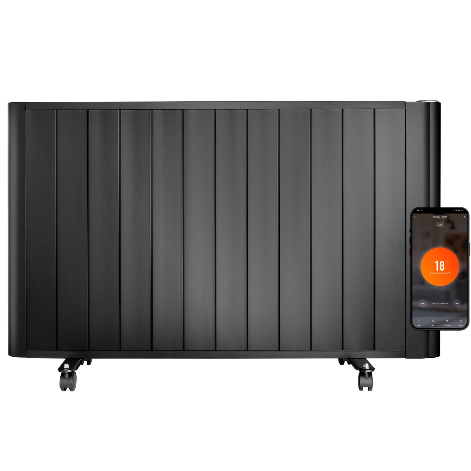 electriQ 2000W Smart Electric Designer Aluminium Panel Heater With LED Display - Wall Mountable - Black - Image 3