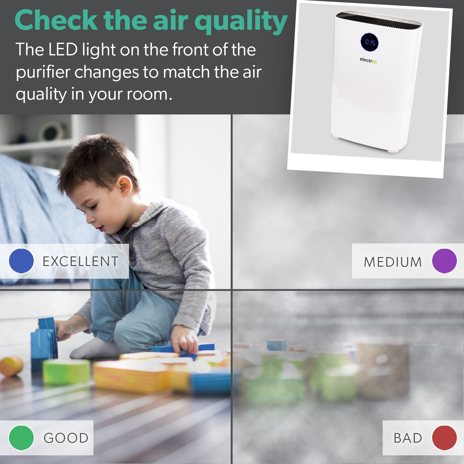 electriQ 3 Stage PM2.5 HEPA Air Purifier 300 CADR Great for Rooms up to 120 Sqm - Image 4