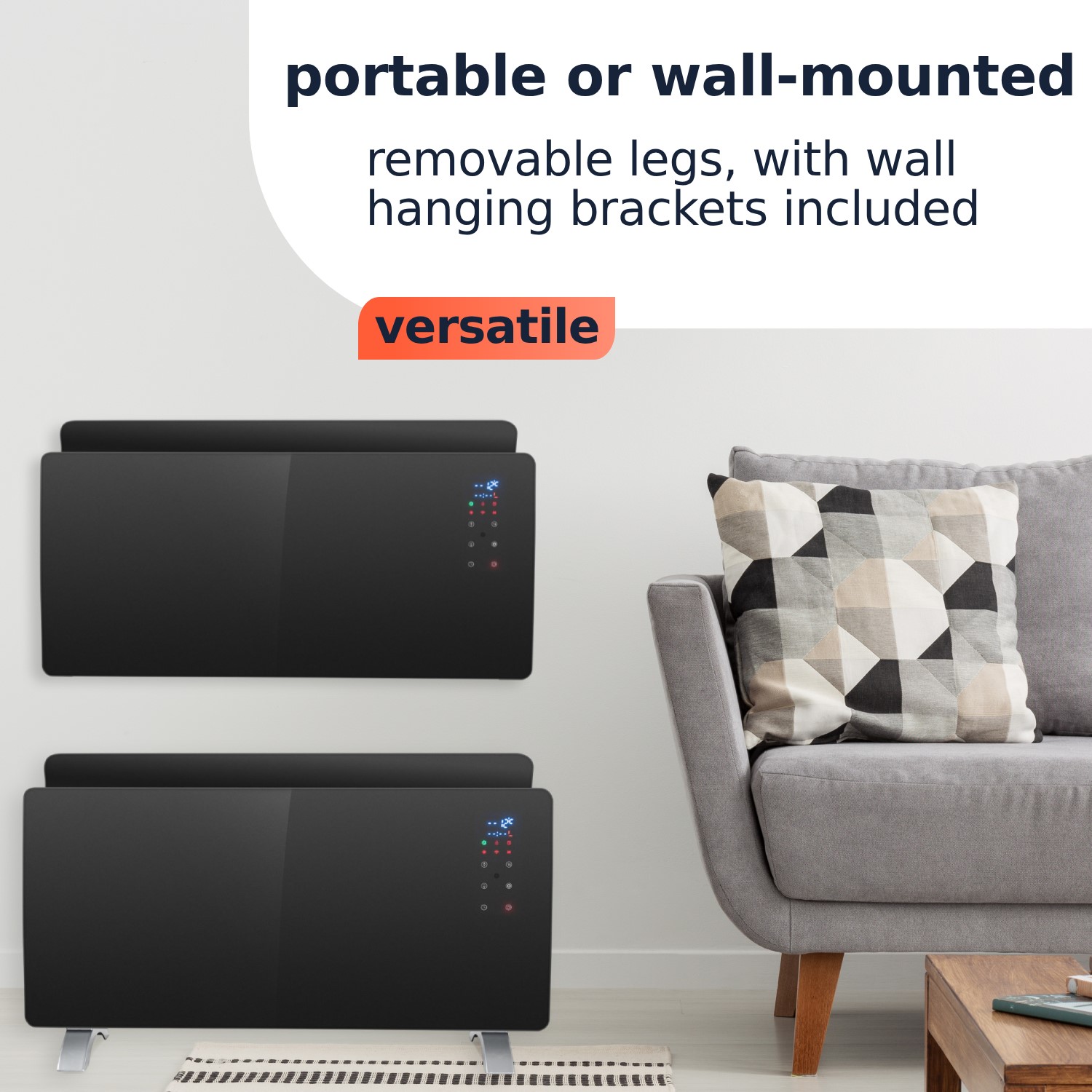 electriQ 2000W Smart Curved Designer Glass Panel Heater - Wall Mountable & Bathroom Safe - Black - Image 5