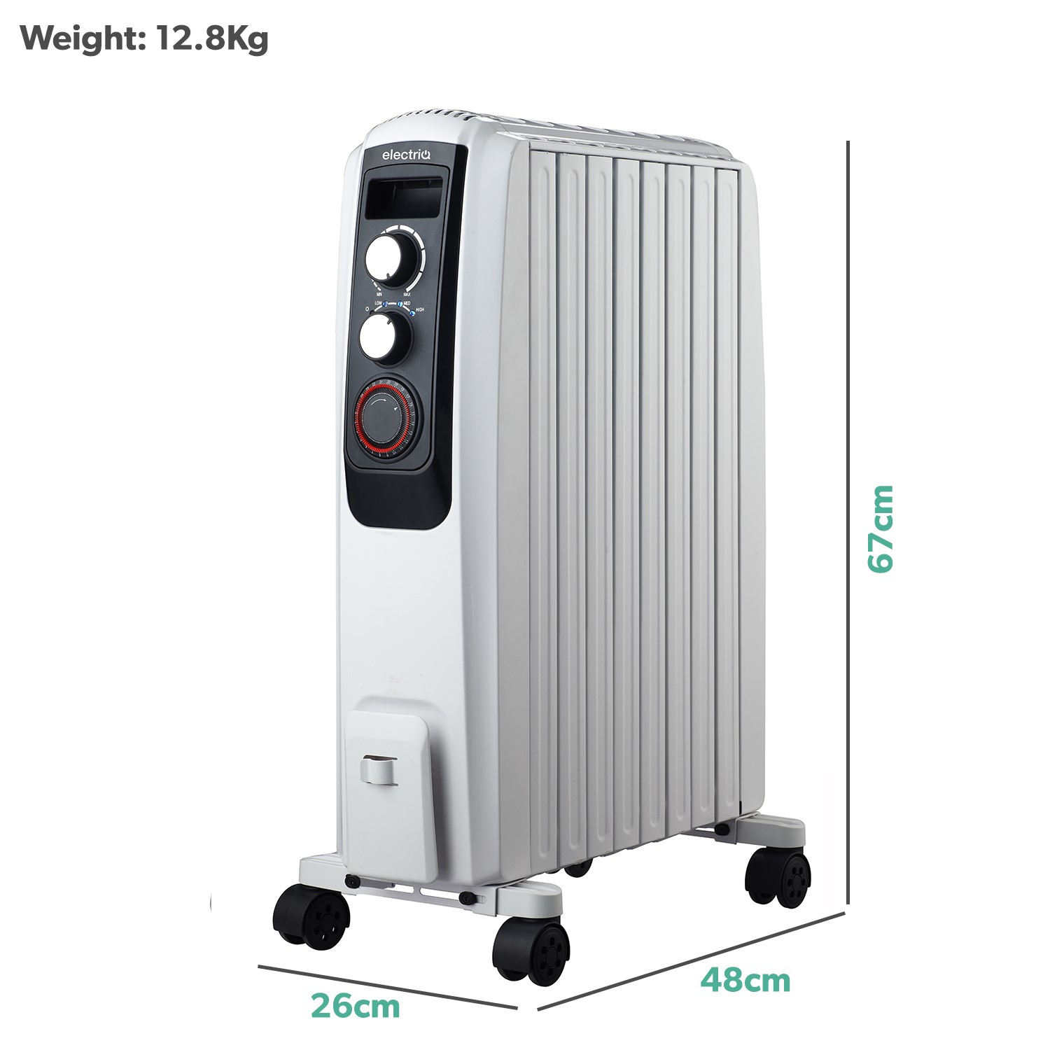 electriQ 2000W Oil Filled Radiator with Thermostat and 24 hr Timer - White - Image 5