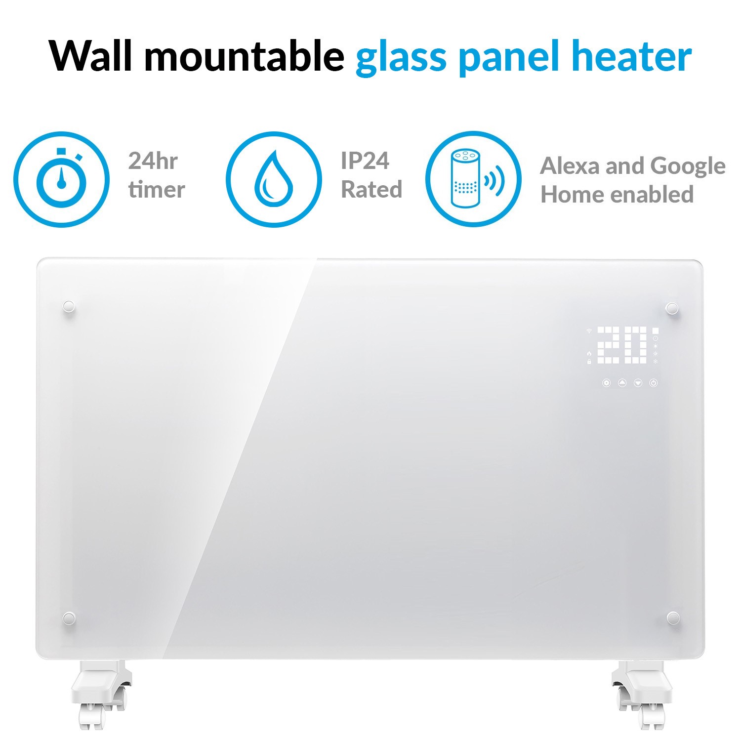 electriQ 2500W Smart Designer Glass Panel Convection Heater - Wall Mountable & Bathroom Safe - White - Image 4
