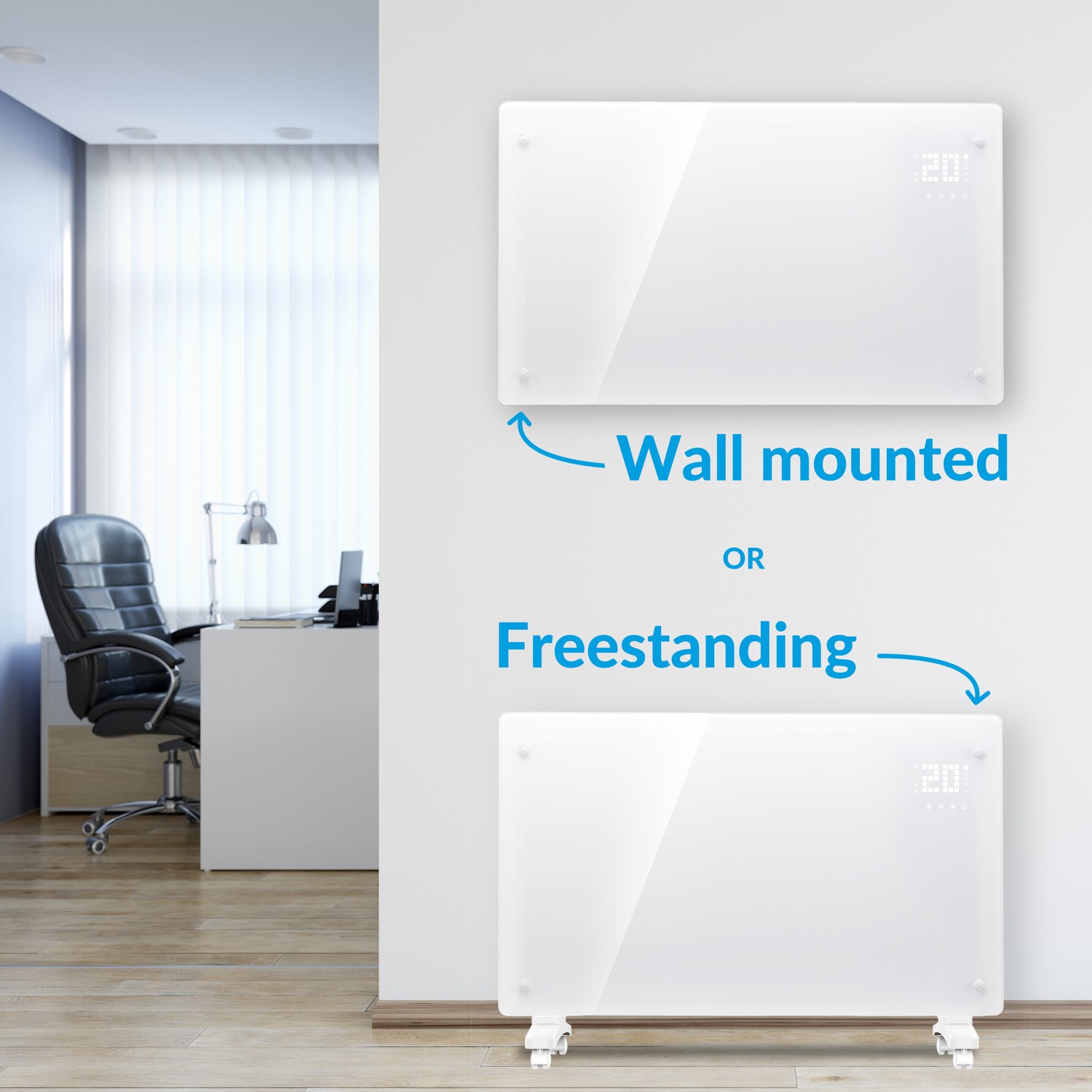 electriQ 2500W Smart Designer Glass Panel Convection Heater - Wall Mountable & Bathroom Safe - White - Image 6