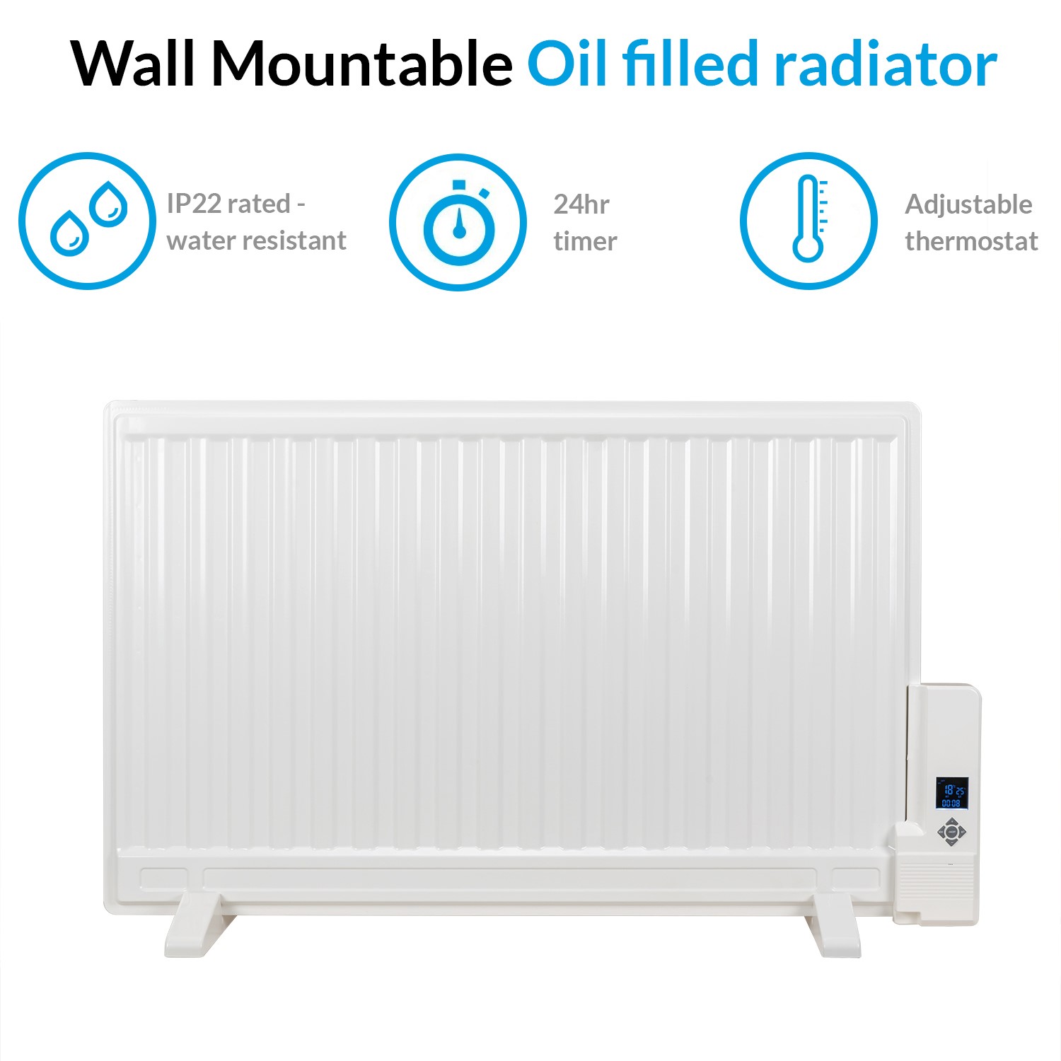 electriQ 800W Slim Wall Mounted Oil Filled Radiator - White - Image 4