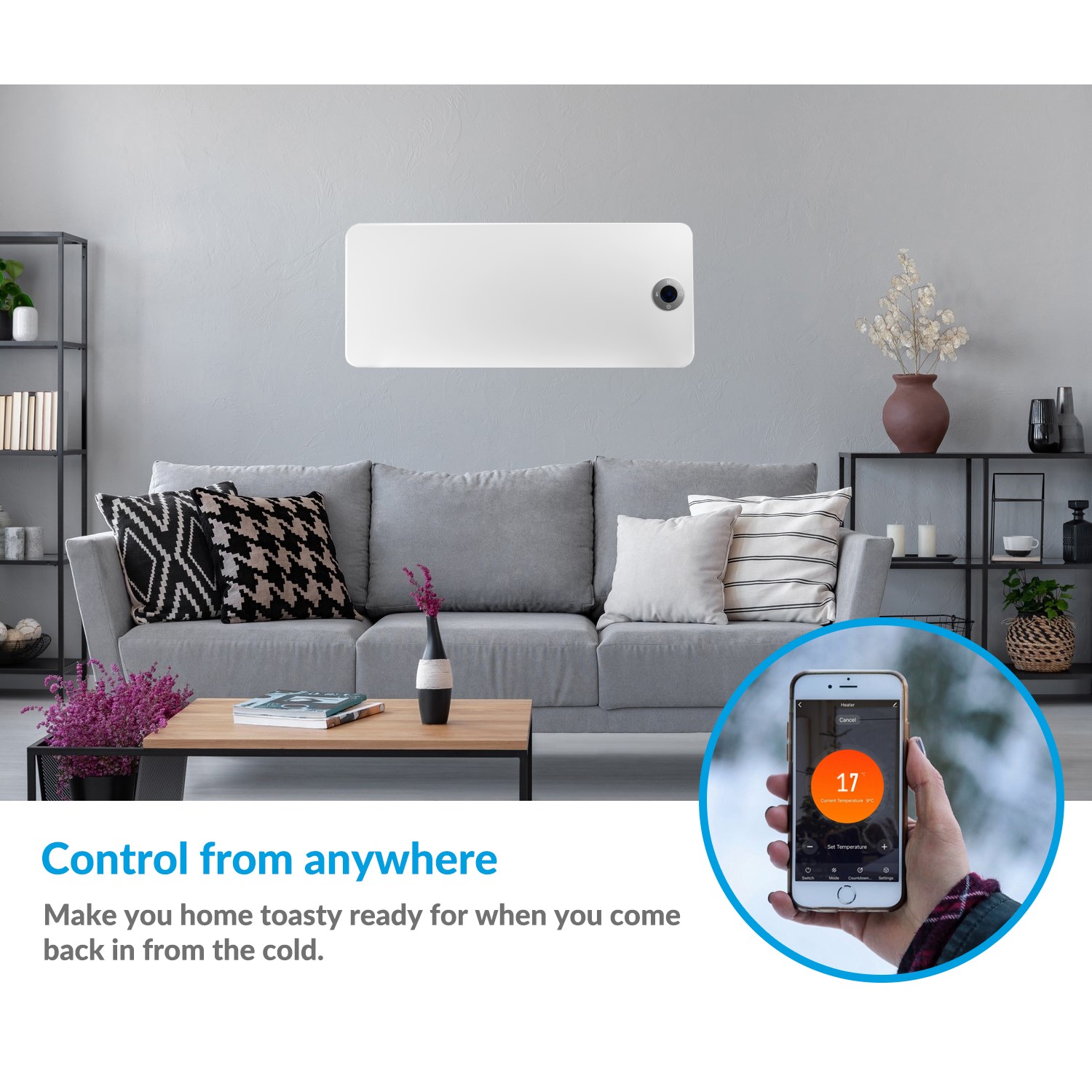 electriQ 2000W Smart Wall Mountable Panel Heater with Thermostat and Weekly Timer - Bathroom Safe - Image 4