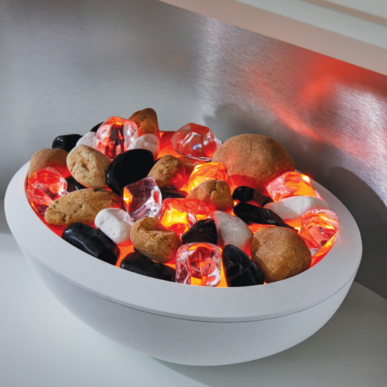 Suncrest Stockeld Electric Fireplace Suite in White with Glowing Pebble Bowl - Image 5
