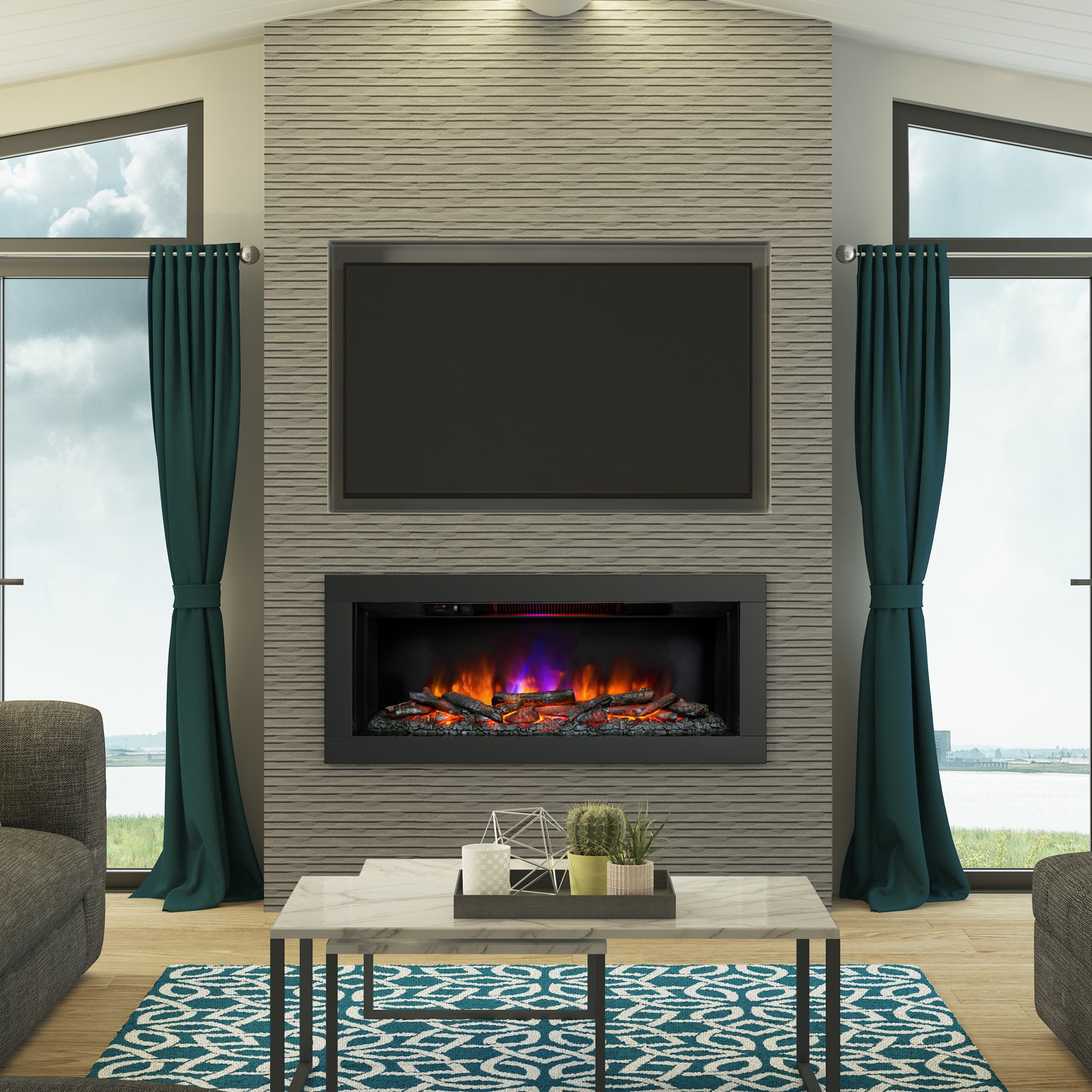 Be Modern Flare Avella Grande Black Inset Electric Media Wall Fireplace 45 Inch - Image 2