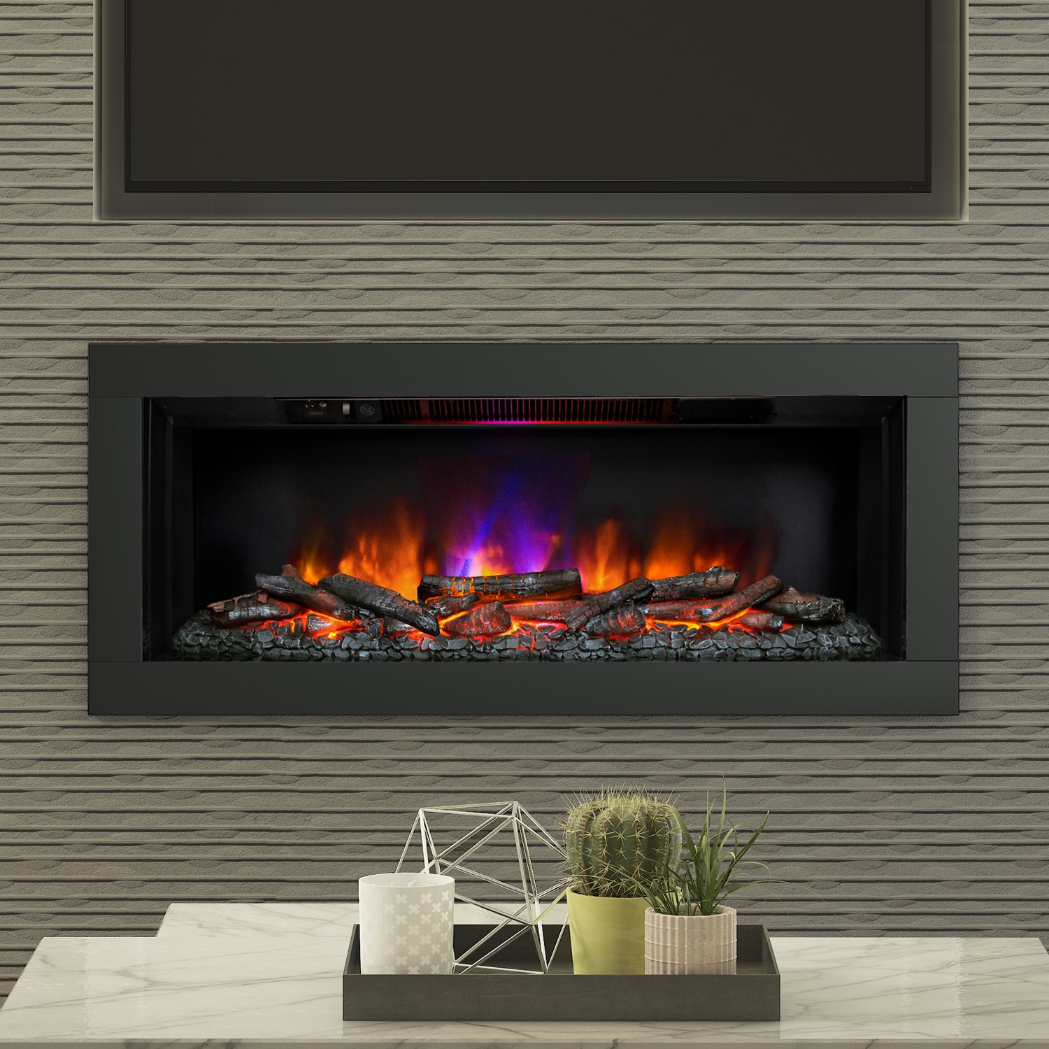 Be Modern Flare Avella Grande Black Inset Electric Media Wall Fireplace 45 Inch - Image 3