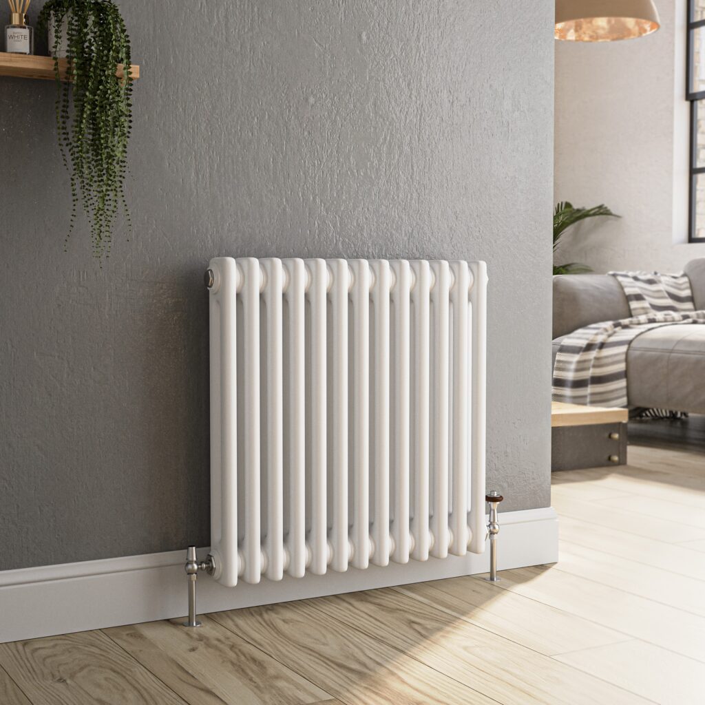 Reggio White Horizontal Double Column Traditional Radiator 600x605mm ...