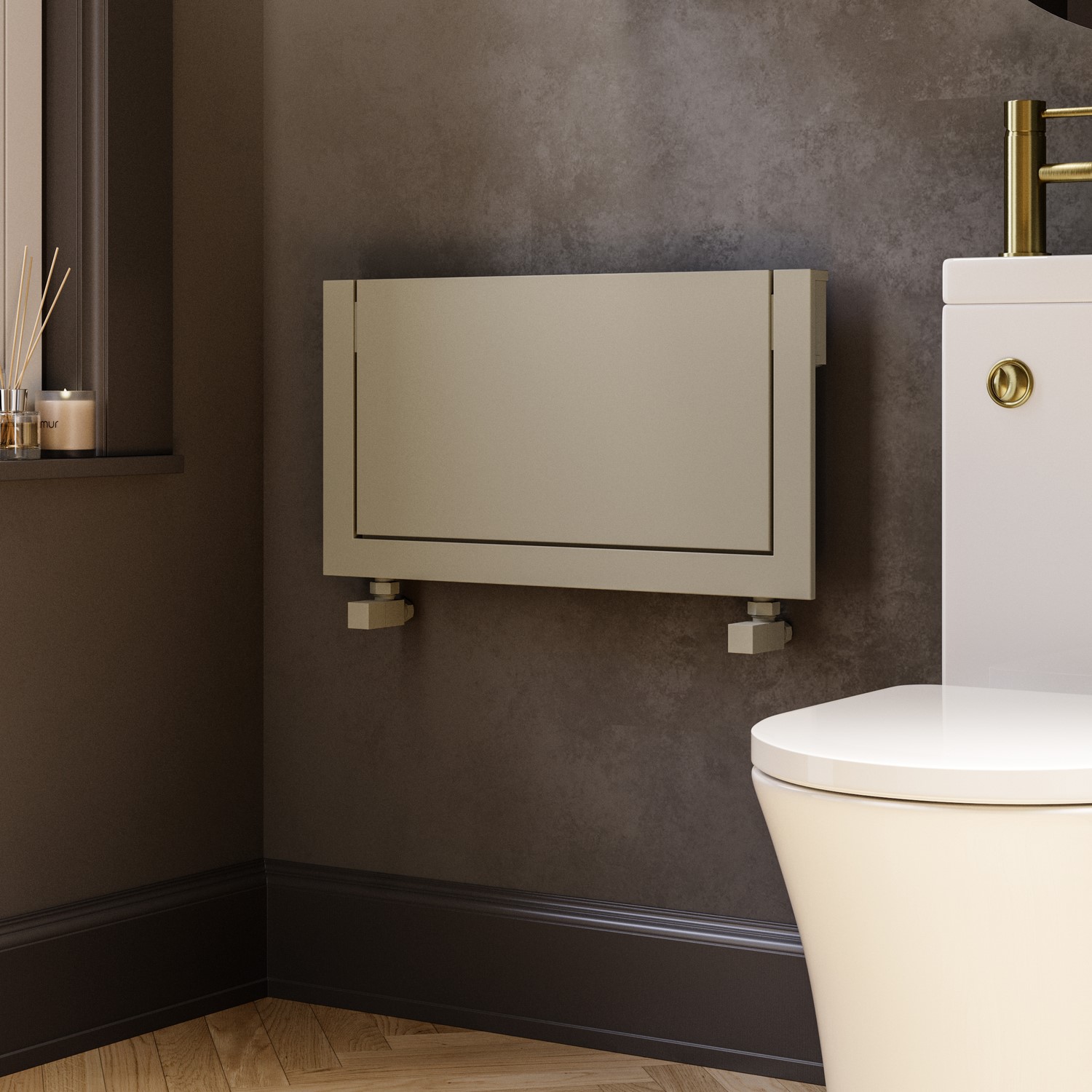 Beige Horizontal Panel Radiator with Pull Out Towel Bar 320 x 600mm - Lomas - Image 2