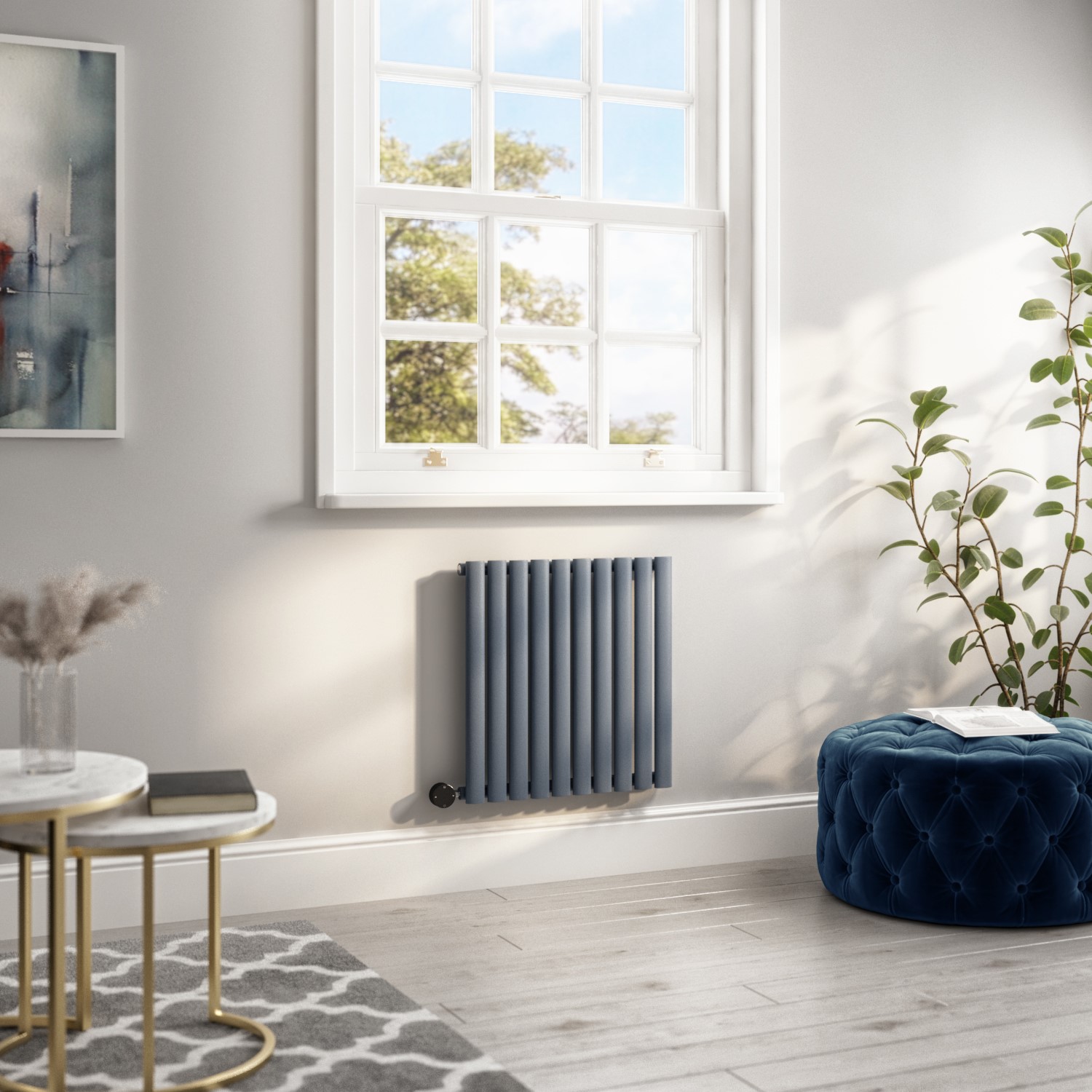 Anthracite Horizontal Smart Electric Radiator with Wi-Fi Thermostat - 0.6kW - H600xW590mm - Bathroom Safe - Image 2