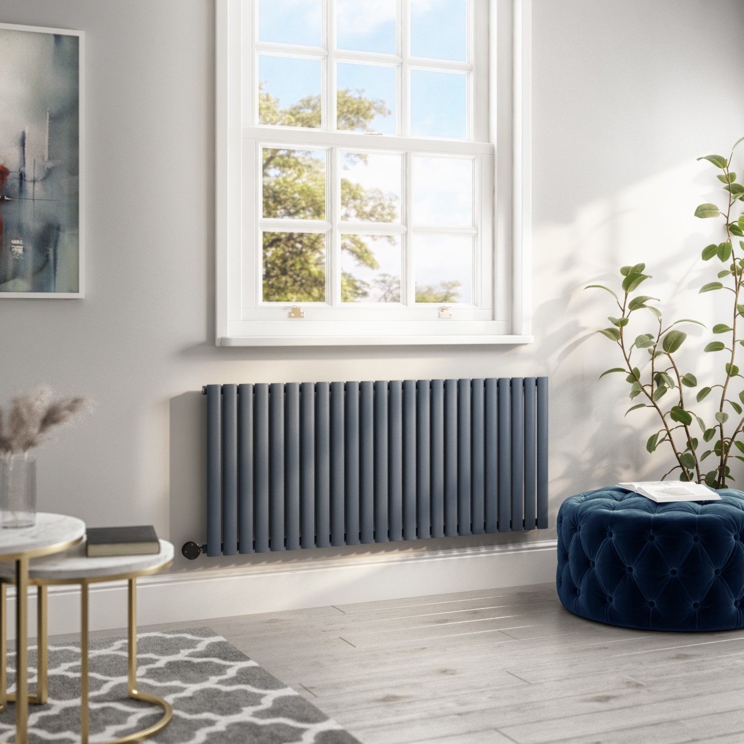 Anthracite Horizontal Smart Electric Radiator with Wi-Fi Thermostat - 2kW - H600xW1416mm - Bathroom Safe - Image 3