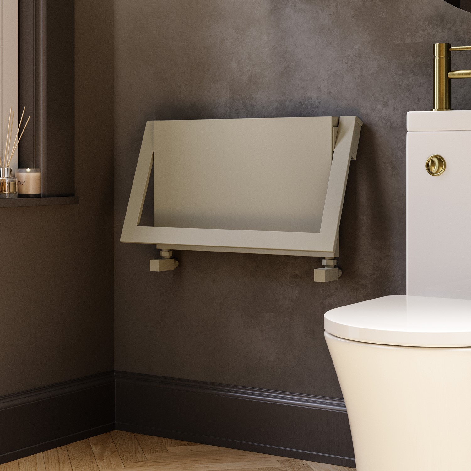 Beige Horizontal Panel Radiator with Pull Out Towel Bar 320 x 600mm - Lomas - Image 3