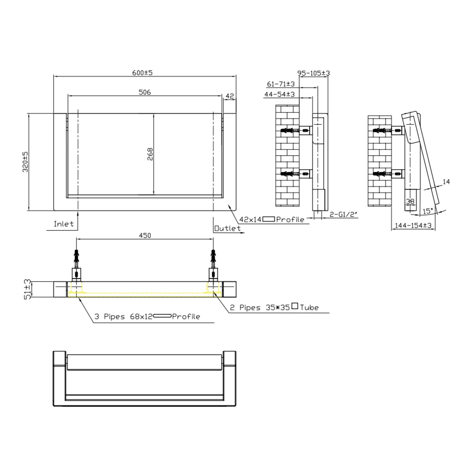 Black Horizontal Panel Radiator with Pull Out Towel Bar 320 x 600mm - Lomas - Image 3